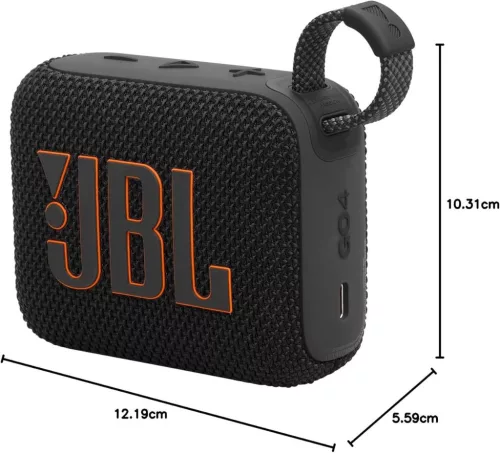 JBL Go 4 Hordozható Bluetooth Hangszóró, Mono, JBL Pro Sound, Erőteljes Basszus, 4,2 W, IP67, PlaytimeBoost, 7 Óra Üzemidő, Fekete