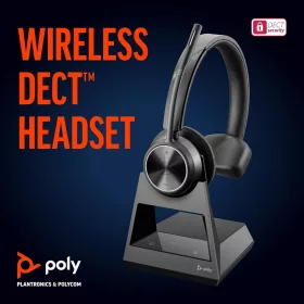   Plantronics Poly Savi 7310 Ultra-Biztonságos Vezeték Nélküli DECT Fejhallgató, Zajszűrő Mikrofonnal, Fekete