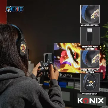   Konix One Piece Vezeték Nélküli Bluetooth 5.3 Fejhallgató, 30 Óra Zenelejátszás, 3,5 mm Jack Kábel, 40 mm Hangszórók, Luffy Motívum