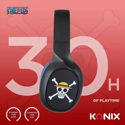 Konix One Piece Vezeték Nélküli Bluetooth 5.3 Fejhallgató, 30 Óra Zenelejátszás, 3,5 mm Jack Kábel, 40 mm Hangszórók, Luffy Motívum