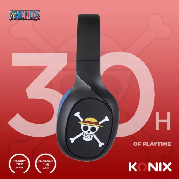 Konix One Piece Vezeték Nélküli Bluetooth 5.3 Fejhallgató, 30 Óra Zenelejátszás, 3,5 mm Jack Kábel, 40 mm Hangszórók, Luffy Motívum Konix One Piece Vezeték Nélküli Bluetooth 5.3 Fejhallgató, 30 Óra Zenelejátszás, 3,5 mm Jack Kábel, 40 mm Hangszórók, Luffy Motívum