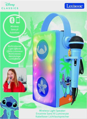 Lexibook Disney Stitch BTP185DZ Vezeték Nélküli Bluetooth 5.0 Hangszóró, Beépített Mikrofon, Karaoke, LED Fényhatás, USB, SD TF, Aux, Kék