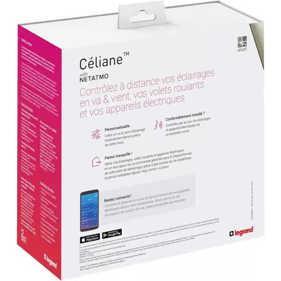 Legrand Céliane Netatmo LEG67691 Okos Otthon Kezdőkészlet, Wi-Fi 2,4 GHz, Univerzális Dimmer 2 × 400 VA, IP66, Mechanikus Nyomókapcsoló