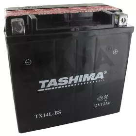   Tashima FTX14L-BS Motorkerékpár Akkumulátor, 12V, 12Ah, Zárt Ólom-Savas, Jobb Oldali Pozitív, Savval Feltöltendő, Fekete