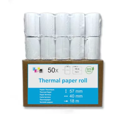   Univers Graphique UGR02-50 Hőpapír Tekercs, 57x40x12, 55 g/m², Speciális Bevonat, BPA Mentes, Biológiailag Lebomló, Újrahasznosítható, Fehér, 50 Darab