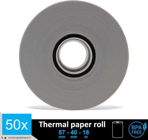 Univers Graphique UGR02-50 Hőpapír Tekercs, 57x40x12, 55 g/m², Speciális Bevonat, BPA Mentes, Biológiailag Lebomló, Újrahasznosítható, Fehér, 50 Darab