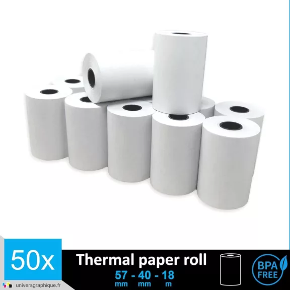 Univers Graphique UGR02-50 Hőpapír Tekercs, 57x40x12, 55 g/m², Speciális Bevonat, BPA Mentes, Biológiailag Lebomló, Újrahasznosítható, Fehér, 50 Darab Univers Graphique UGR02-50 Hőpapír Tekercs, 57x40x12, 55 g/m², Speciális Bevonat, BPA Mentes, Biológiailag Lebomló, Újrahasznosítható, Fehér, 50 Darab