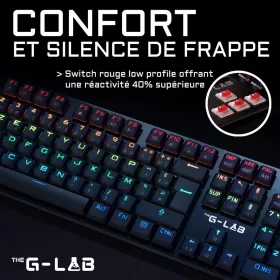   THE G-LAB Keyz Platinum Mechanikus Gamer Billentyűzet, AZERTY FR, Red Switch, 1 ms Válaszidő, RGB, Teljes Anti-Ghosting, Windows Gomb Zár, Fekete