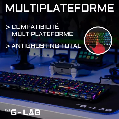 THE G-LAB Keyz Platinum Mechanikus Gamer Billentyűzet, AZERTY FR, Red Switch, 1 ms Válaszidő, RGB, Teljes Anti-Ghosting, Windows Gomb Zár, Fekete