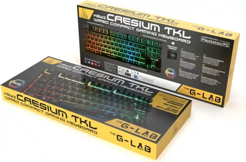 THE G-LAB Keyz Caesium TKL Membrán Gaming Billentyűzet, 87 Gomb, TKL, RGB Háttérvilágítás 11 Effekt, 7 Szín, 5 Profil, USB, Fekete
