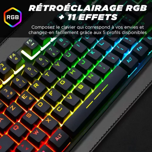 THE G-LAB Keyz Caesium TKL Membrán Gaming Billentyűzet, 87 Gomb, TKL, RGB Háttérvilágítás 11 Effekt, 7 Szín, 5 Profil, USB, Fekete