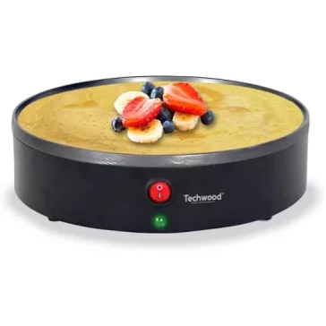   Techwood TCP-008 Palacsintasütő 800W, 23 cm Ø, Fekete, Tapadásmentes Bevonat, Gyors Fűtés, Stabil Talpak