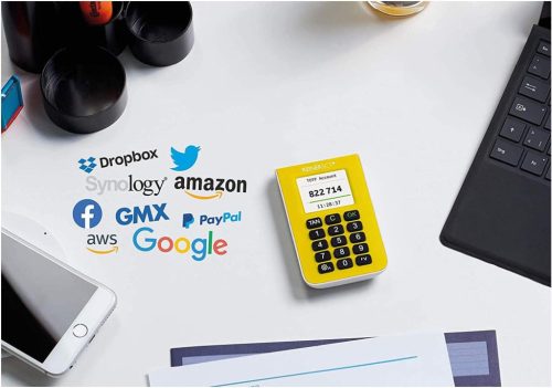 ReinerSCT Pure SCT Authenticator Kétfaktoros Hitelesítő, FIDO2, OATH TOTP, SHA1, SHA256, SHA512, 60 Fiók, QR Kód Olvasás, 3x AAA Elem, Sárga Fehér