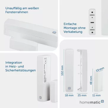   Homematic IP 151363A0 HmIP-SWDM Ablakérintkező Smart 10.2x2.5x1.8 cm