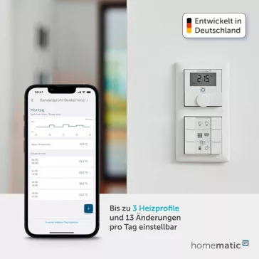   Homematic IP Smart Home Fali Termosztát HmIP-WTH-1, Páratartalom Érzékelő, Radiátor És Padlófűtés, LED Kijelző, Programozható, App, Érintés, Hangvezérlés, Fehér