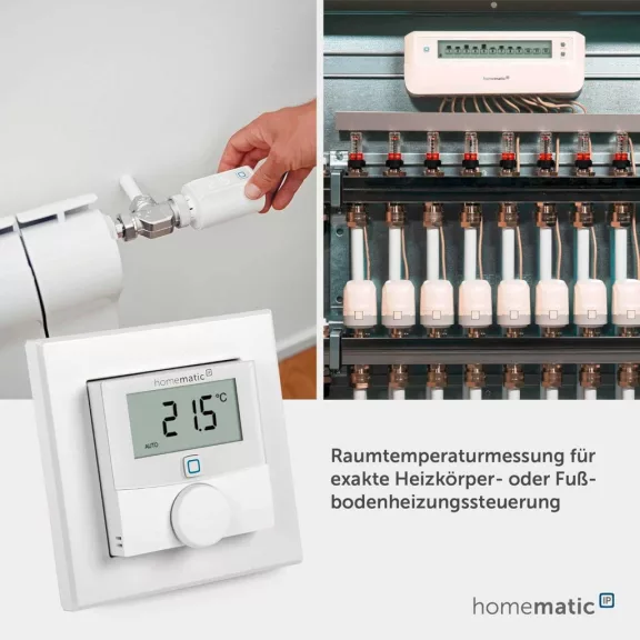Homematic IP Smart Home Fali Termosztát HmIP-WTH-1, Páratartalom Érzékelő, Radiátor És Padlófűtés, LED Kijelző, Programozható, App, Érintés, Hangvezérlés, Fehér