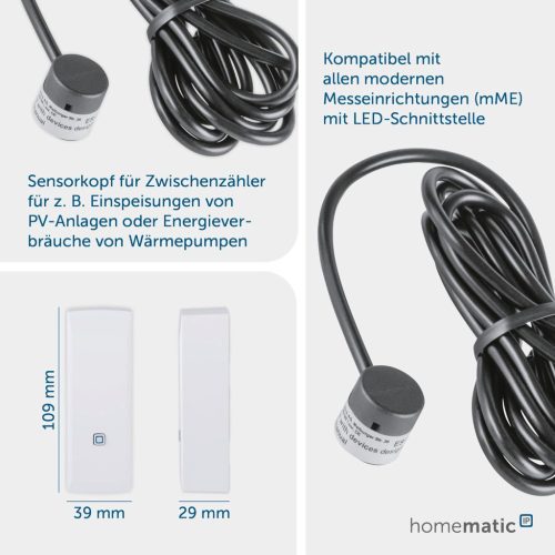 Homematic IP Digitális Fogyasztásmérő, Fehér, Műanyag, LED Csatlakozó, Okos Otthon Integráció, Digitális Árammérő, Kompatibilis MME Mérésekkel