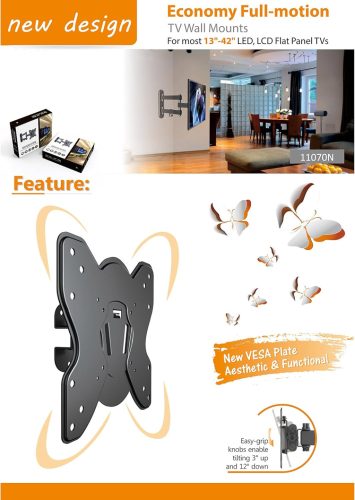 Savonga WH070N Fali Tv Konzol, 17–42 Col, Vesa 75x75 100x100 200x100 200x200, Dönthető, Forgatható, 25 kg Teherbírás, Acél, Fekete