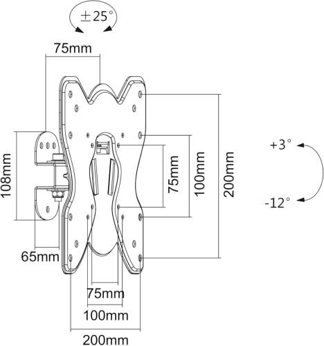 Savonga WH070N Fali Tv Konzol, 17–42 Col, Vesa 75x75 100x100 200x100 200x200, Dönthető, Forgatható, 25 kg Teherbírás, Acél, Fekete