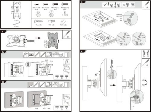 Savonga WH070N Fali Tv Konzol, 17–42 Col, Vesa 75x75 100x100 200x100 200x200, Dönthető, Forgatható, 25 kg Teherbírás, Acél, Fekete