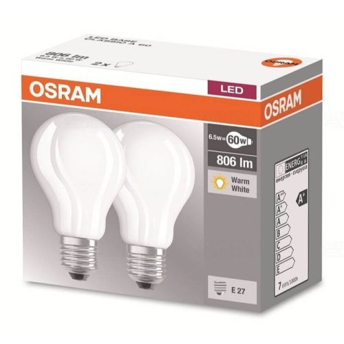 OSRAM Base LED Körte, Matt Üveg Búra, 7W, 806lm, 2700K, E27 – 2 db-os Szett