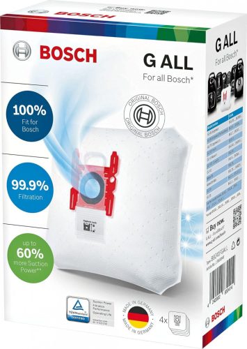 Bosch PowerProtect porszívó porzsákok, 4 db, 99,9%-os finompor-szűrés, 50%-kal hosszabb élettartam