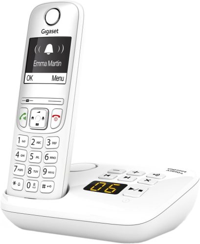 Gigaset AS690A vezeték nélküli telefon üzenetrögzítővel, nagy kijelzővel és gombokkal, fehér