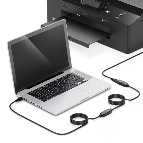 DeleyCON 15m USB 2.0 Kábel, Aktív Jel Erősítő, USB-A Férfi-USB-A Női, Magas Sebesség, Plug & Play, Beépített Erősítővel