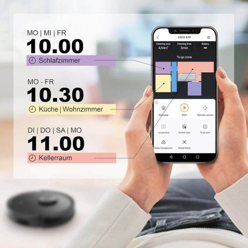 ZACO A10 Robotporszívó, 2 Az 1-Ben Funkció, 360° Lézer Navigáció, Okos Otthon Támogatás, Kárpit És Kemény Padló Tisztítás, 3 Szintű Térképezés, 120 Perc Üzemidő - Távirányító nélkül
