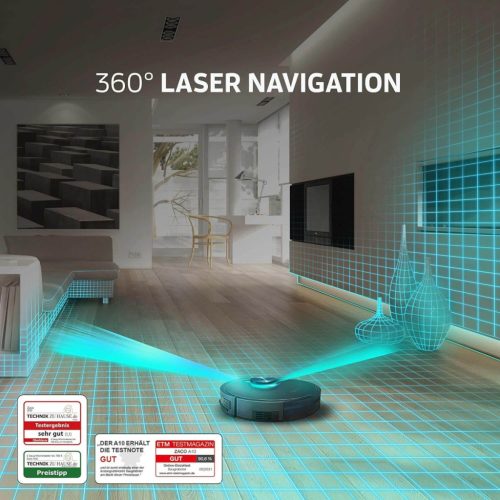 ZACO A10 Robotporszívó, 2 Az 1-Ben Funkció, 360° Lézer Navigáció, Okos Otthon Támogatás, Kárpit És Kemény Padló Tisztítás, 3 Szintű Térképezés, 120 Perc Üzemidő - Távirányító nélkül