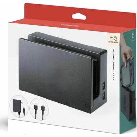   Techhaven Dock Set Csere Nintendo Switch OLED-hez, Fekete, HDMI Kábel, Táp Adapter, MicroSDXC Kompatibilis