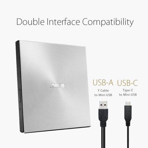 ASUS ZenDrive U9M 13,9 mm Külső 8X DVD Író M-DISC Támogatással USB 2.0 és Type-C