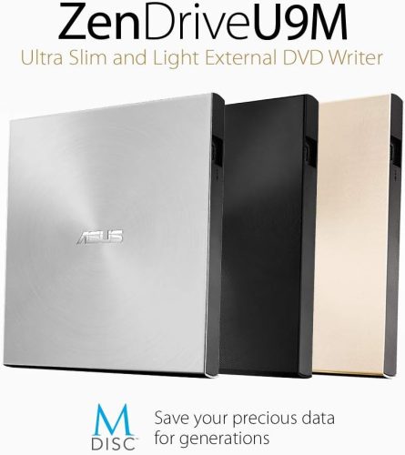 ASUS ZenDrive U9M 13,9 mm Külső 8X DVD Író M-DISC Támogatással USB 2.0 és Type-C