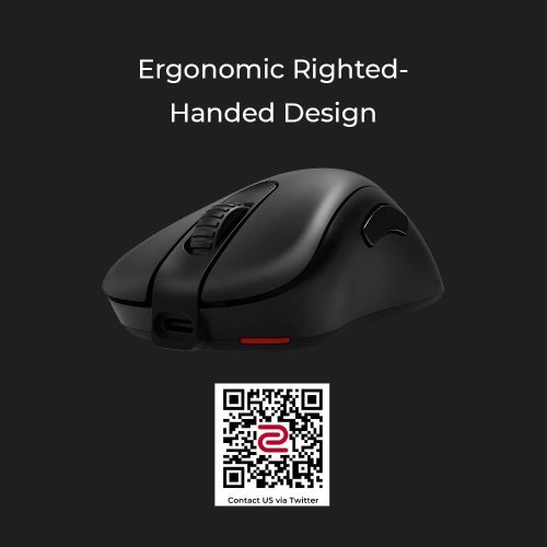 Zowie EC2-CW Vezeték Nélküli Gamer Egér, Aszimmetrikus Ergonomikus Design, 2,4G Wireless, 400–3200 DPI, 125–1000 Hz, 5 Gomb, 24 Lépéses Görgő, USB-C, 70 h Üzemidő, Fekete