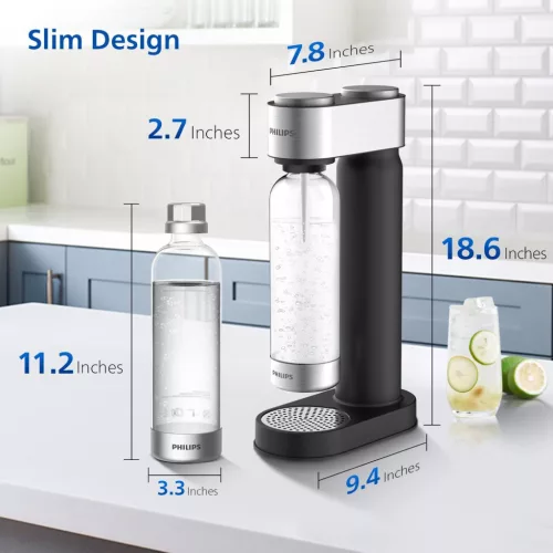 Philips ADD4902 Szódagép, Rozsdamentes Acél, 1L PET Palack, Kompatibilis 60L CO2 Hengerrel