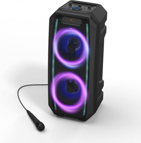 i-box Party Speaker 120W hordozható Bluetooth boombox mikrofonnal, RGB fényekkel, beépített FM rádióval, AUX bemenettel, SD/USB lejátszással
