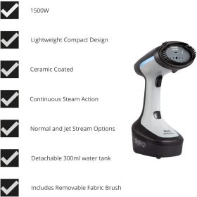   Swan SI12022N Hordozható Ruhagőzölő, Fekete, 1500W Teljesítmény, 300ml Vízkapacitás, 25g/perc Gőztermelés, Kerámia Bevonatú Gőzpanel, Szag- és Baktériumeltávolító