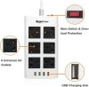 MUTECPOWER Universális Hat aljzatos Hosszabbító 4 USB porttal - 110 V-tól 220 V/250 V-ig, 2500 W túlfeszültség elleni védelemmel