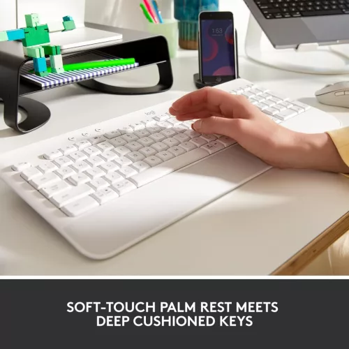 Logitech Signature K650 Vezeték Nélküli Billentyűzet, Csuklótámasz, Numerikus, BLE Bluetooth,, QWERTY UK, Fehér