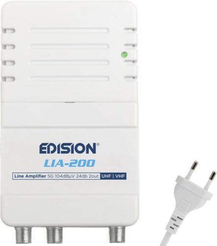 EDISION LIA-200 beltéri TV antenna erősítő UHF/VHF, állítható 12-24 dB, 104 dBmV, 5G LTE szűrővel