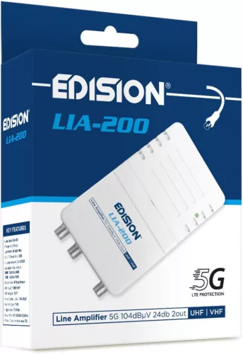EDISION LIA-200 beltéri TV antenna erősítő UHF/VHF, állítható 12-24 dB, 104 dBmV, 5G LTE szűrővel