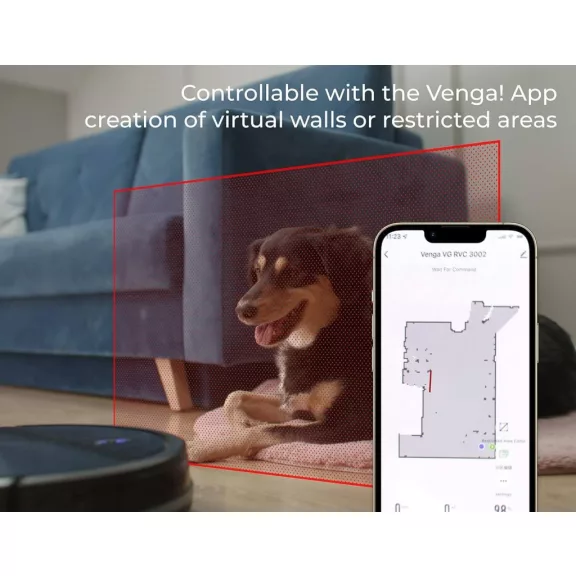 Venga! VG RVC 3002 BK Robotporszívó, Lézer Navigáció, Wi-Fi Kapcsolat, 2300 Pa Szívóerő, 6 Tisztítási Mód, 3200 mAh Akkumulátor, Fekete