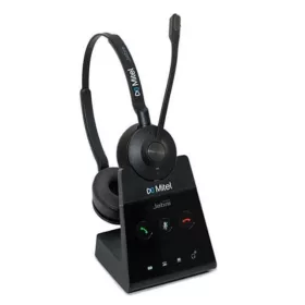   Mitel H40 DECT Vezeték Nélküli Sztereó Fejhallgató, 150 m Hatótáv, Zajszűrő Mikrofon, USB-A, RJ9, PC És IP Telefon, 13 Óra Beszélgetési Idő, Fekete