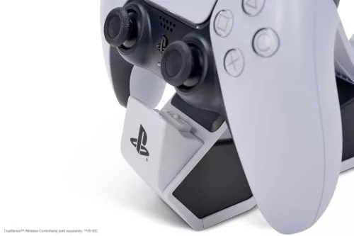 PowerA DualSense Kontroller Töltőállomás, PS5, Két Vezeték Nélküli Kontroller Egyidejű Töltése, LED Jelzés, Hálózati Adapter, Fehér