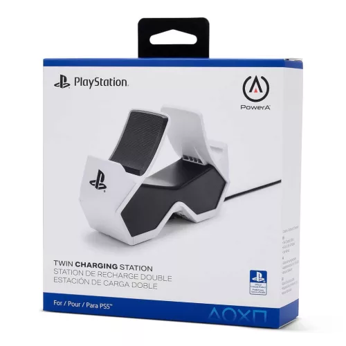 PowerA DualSense Kontroller Töltőállomás, PS5, Két Vezeték Nélküli Kontroller Egyidejű Töltése, LED Jelzés, Hálózati Adapter, Fehér