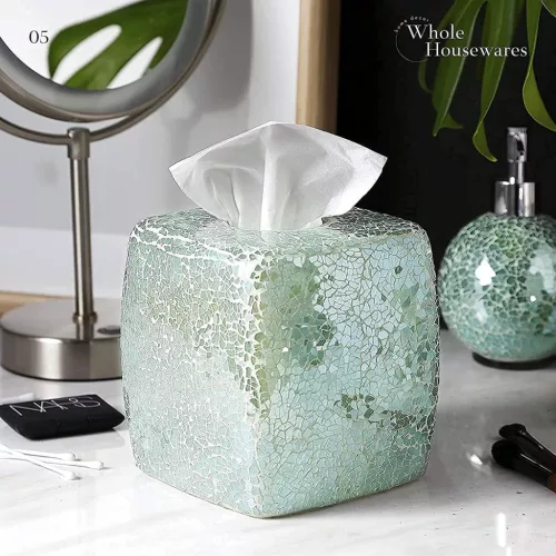 WHOLE HOUSEWARES Mozaik Üveg Szalvétatartó - Elegáns Négyszögletes Doboz Türkiz