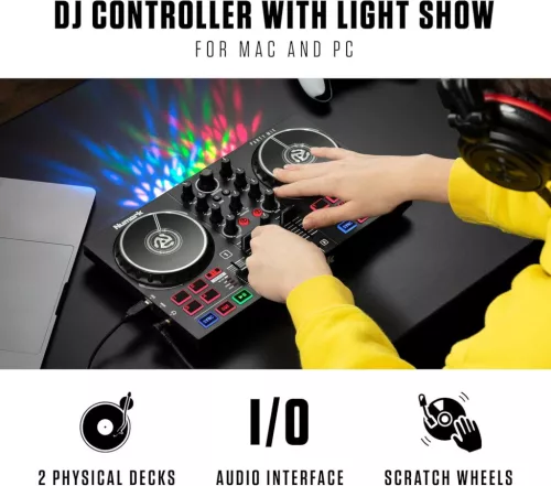 Numark Party Mix DJ Controller LED fényekkel, 2 deckkel és beépített audio interfésszel