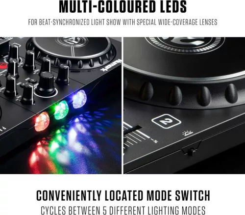 Numark Party Mix DJ Controller LED fényekkel, 2 deckkel és beépített audio interfésszel