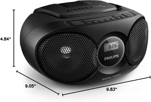 Philips Hordozható CD Lejátszó Boombox Rádió, MP3/CD-R/RW kompatibilis, USB/Fejhallgató Jack/AUX Bemenet, Dinamikus Basszuskiemeléssel, Fekete