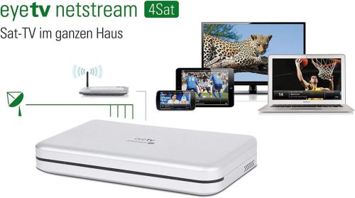 Geniatech EyeTV Netstream 4Sat DVB-S2 Hálózati Tuner, 4 Tuner, SAT>IP, Hardveres Transzkódolás, Gigabit Ethernet, iOS Android Mac Windows Támogatás, Fekete